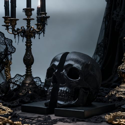 Heavy Duty Resin Skull Bookends, Gothic Shelf Desk Decor (Black)