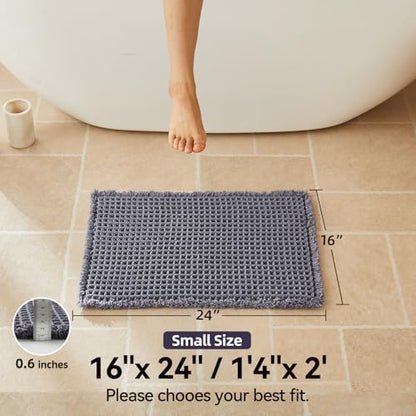 Triohero Waffle Bath Mat, Small Boho Bathroom Rugs Non Slip 16x24 Dark Grey - color: Dark Grey, size: 1'4" X 2' (Rectangular)