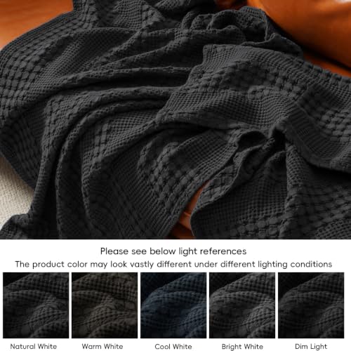 PHF Lightweight 100% Cotton Waffle Throw Blanket for Couch, Black - color: 14 Black, size: Throw(50"x60")