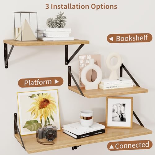 Axeman Deep Floating Shelves, 12 Inch Deep Rustic Oak Floating Wall Shelves Set of 2, 16W x 12D Large Floating Shelves Living Room Cleanning Room Laundry Room Garage - Oak with Black Brackets - color: Oak, size: 16W x 12D