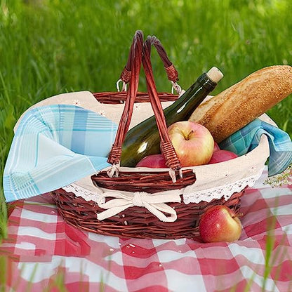 2 Pack Medium Size Wicker Basket with Handle, 12.6x9x4.7 in Wicker Picnic Basket with Liner, Empty Gift Basket, Oval Willow Woven Basket for Fruit, Candy, Wine, Gathering, Wedding, Picnic,by GNIEMCKIN - size: 2 PCS medium brown