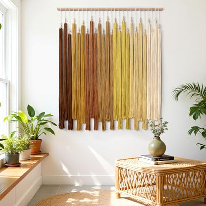 Macrame Wall Hanging Large Boho Home Decor Aesthetic Modern Chic Wall Art - color: Yellow