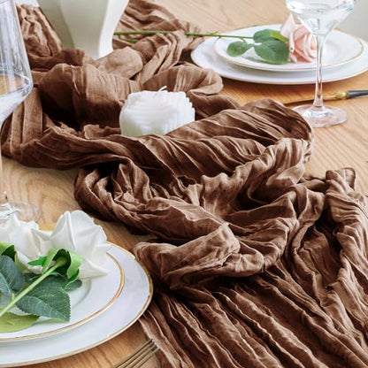 Cheesecloth Table Runner 10FT Brown Boho Gauze Rustic Sheer Runners - color: Brown, size: 1 Pack