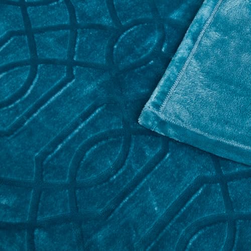 Soft Cozy Fleece Queen Size Blanket, 90x90 Inches – Lightweight Plush Blanket for Bed, Fuzzy 3D Jacquard Design - Teal - color: Teal, size: Queen (90" x 90")