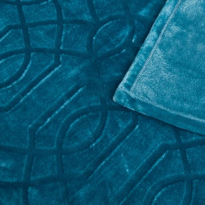 Soft Cozy Fleece Queen Size Blanket, 90x90 Inches – Lightweight Plush Blanket for Bed, Fuzzy 3D Jacquard Design - Teal - color: Teal, size: Queen (90" x 90")
