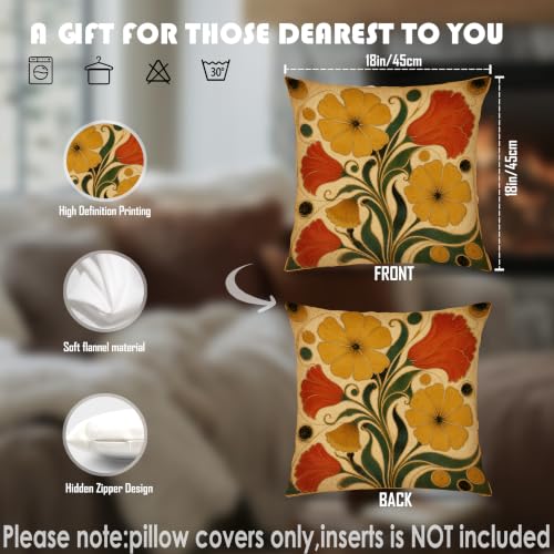 Boho Abstract Flower Pillow Covers 18x18, Boho Room Decor - color: Retro Green & Orange 12, size: 18" x 18" (Pack of 1)