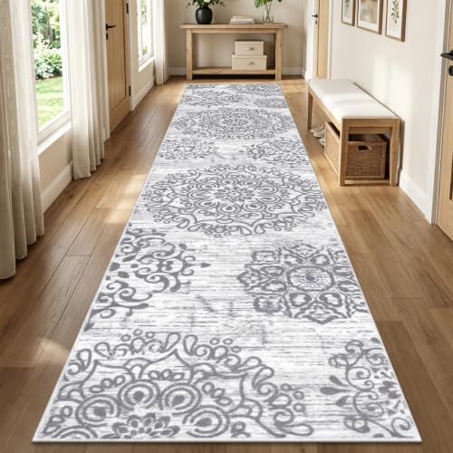 HEBE Hallway Runner Rug 2'8''x12', Washable Non Slip Kitchen Rug Runner - color: Grey, size: 2'8" x 12' (Rectangular)