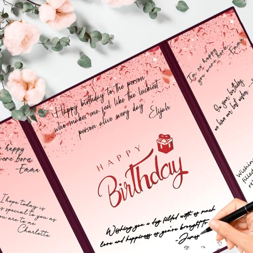 Crenics Burgundy Happy Birthday Guest Signature Book Alternative 18" x 12" - color: Burgundy
