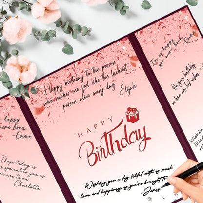 Crenics Burgundy Happy Birthday Guest Signature Book Alternative 18" x 12" - color: Burgundy