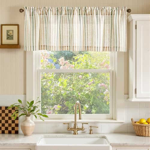 jinchan Linen Boxter Stripe Valances for Window 16 inch,Muti Green,1 Panel - color: Boxter Stripe | Multi Green on Linen, size: 50"W x 16"L (Pack of 1)
