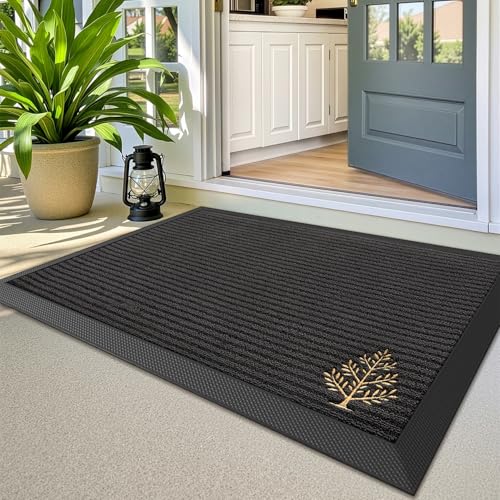 LUMI Outside Welcome Door Mat 20x32, Non-Slip Heavy Duty Dirt Trapper, Grey - color: Grey Gold Tree, size: 20"x32"