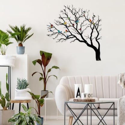 YIYA Colorful Birds on Tree Branch Metal Wall Art 3D Iron Sculpture
