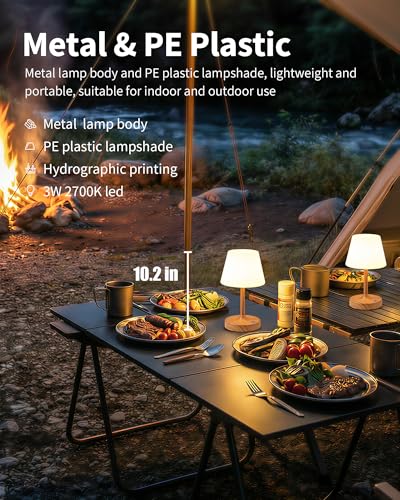 PUSU Cordless LED Wood-Grain Small Table Lamp, Waterproof Shower Desk lamp - color: Wood-grain (Metal + PE Plastic)