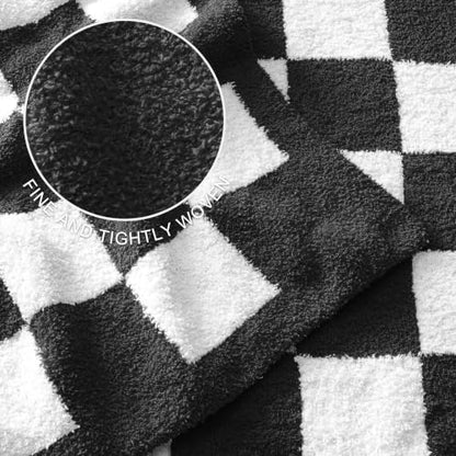Exclusivo Mezcla Checkered Knit Throw Blanket for Couch, Black - color: Black, size: Throw (50"x60")