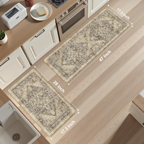 KIMODE Anti Fatigue Kitchen Mat, Boho Distressed Kitchen Rugs Sets of 2 - color: Boho Brown/Multi, size: 47"L x 17.3"W x 0.47"Th + 29"L x 17.3"W x 0.47"Th