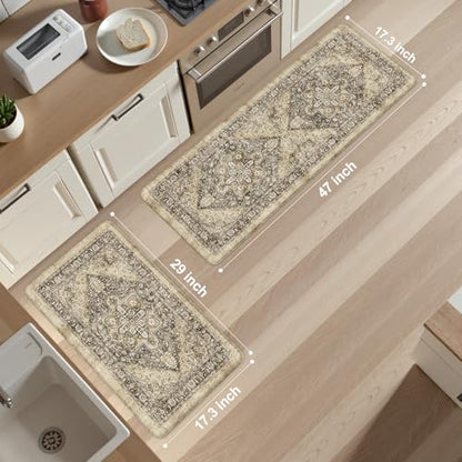 KIMODE Anti Fatigue Kitchen Mat, Boho Distressed Kitchen Rugs Sets of 2 - color: Boho Brown/Multi, size: 47"L x 17.3"W x 0.47"Th + 29"L x 17.3"W x 0.47"Th