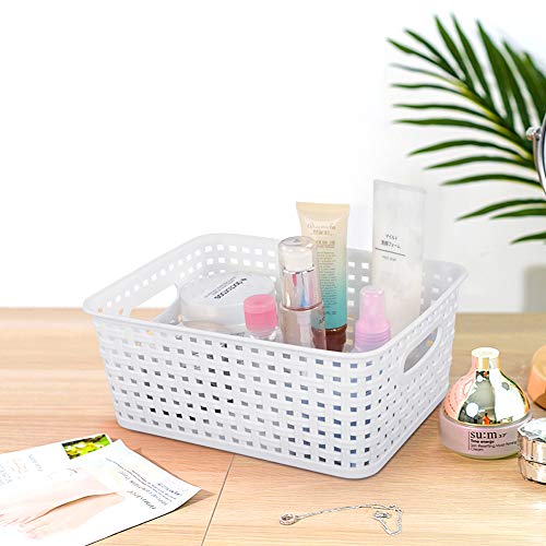 Sandmovie White Plastic Rattan Storage Baskets, 6 Packs - color: White