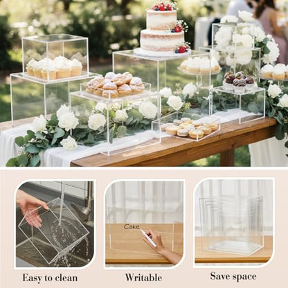 Leinuosen 7 Pcs Extra Large Acrylic Buffet Risers, 8-14" Square, Clear - color: Clear, size: 8" to 14", style: Square
