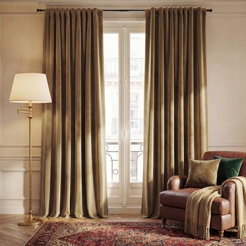 NICETOWN Brown Velvet Blackout Curtains for Bedroom, W52 x L144, 2 Panels - color: Brown, size: 52"W x 144"L (Pack of 2)