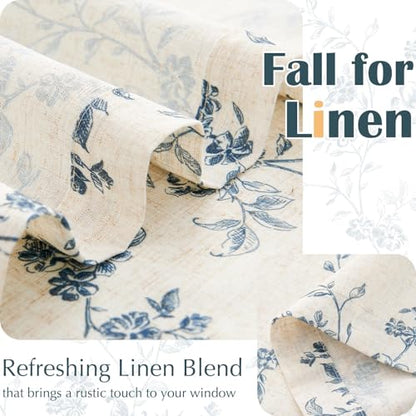 jinchan Floral Linen Kitchen Tier Curtains, 24 Inch, 2 Panels, Blue - color: Alisa Blue, size: 26"W x 24"L (Pack of 2)
