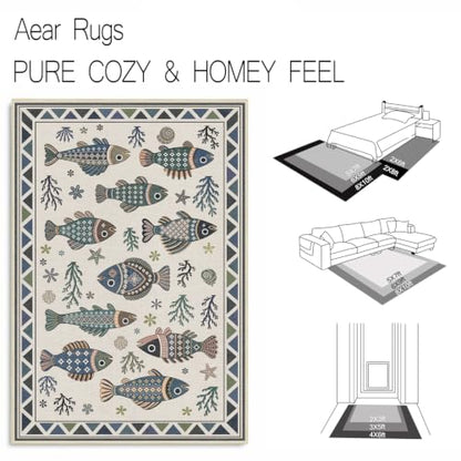 Fish Ocean Area Rug 6x9 for Living Room Coastal Rugs Low Pile Soft Non Slip - color: Fish, size: 6'x9' (Rectangular)
