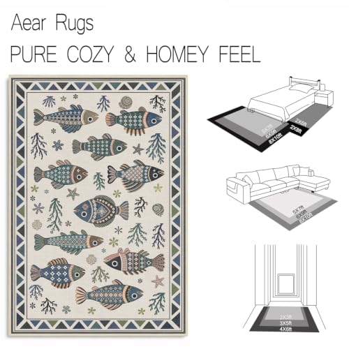 9x12 Fish Ocean Area Rug for Living Room Coastal Rugs Low Pile Non Slip - color: Fish, size: 9'x12' (Rectangular)