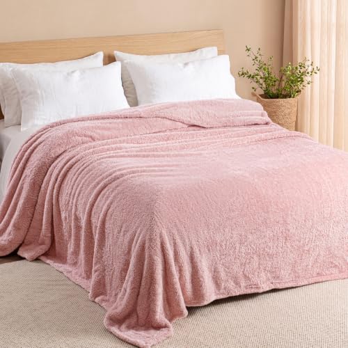 Exclusivo Mezcla Fuzzy Plush Fleece Bed Blanket King Size, Dusty Pink - color: Dusty Pink, size: 104x90 IN