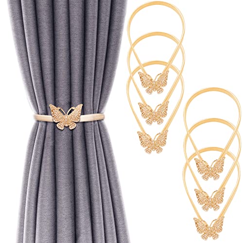 6Pack Curtain Tiebacks Aluminum Alloy Spring Design Curtain Holdback Leaf Carving Design Curtain Ties for Drapes Curtain Ties Backs Curtain Modern Style Curtain Holdback Decor(Gold Butterfly) - color: Gold Butterfly