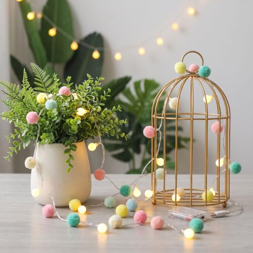 6.56FT Pom Poms Fairy Lights - 20 LED Battery Operated String Lights with Warm White Globe Balls - Cute Indoor Decor for Bedroom Kids Room Playhouse Graduation Birthday Baby Shower - Pastel - color: Pastel, size: 6.56 FT