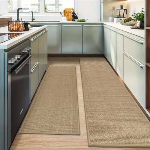 Artoid Mode Non-Slip Kitchen Rugs and Mats Set of 3-24x36 + 24x60 + 24x72 - color: Linen, size: 24" x 36"/24" x 60"/24" x 72"