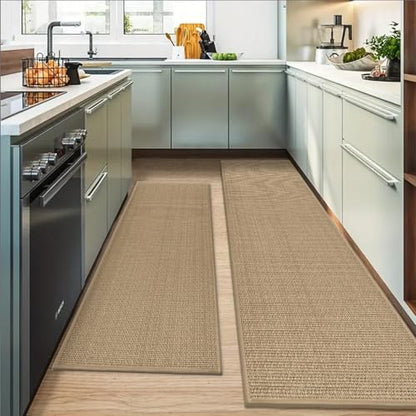 Artoid Mode Non-Slip Kitchen Rugs and Mats Set of 3-24x36 + 24x60 + 24x72 - color: Linen, size: 24" x 36"/24" x 60"/24" x 72"