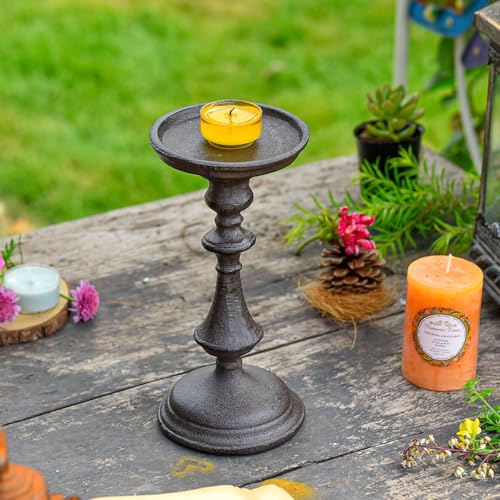 Sungmor Rustic Cast Iron Pillar Candle Holder, 7.8 Inches Tall - color: Medium - 7.8inch Tall
