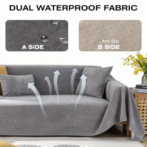 STACYPIK Waterproof Couch Cover for Sofa Scratch Resistant Gray Sofa Covers - color: A-waterproof-grey, size: Large Size(71" X118")