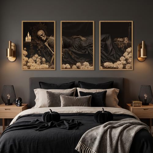 DRACIT Spooky Halloween Dark Gothic Skull Framed Canvas Wall Art-24"x36"x3 - color: Dark Gothic Skull Wall Art, size: 24"L x 36"W