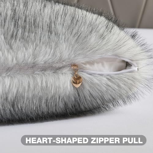 FUTEI Pack of 2 Faux Raccoon Fur Throw Pillow Covers 45 x 45 cm,Black White - color: Black White