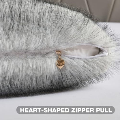 FUTEI Pack of 2 Faux Raccoon Fur Throw Pillow Covers 45 x 45 cm,Black White - color: Black White