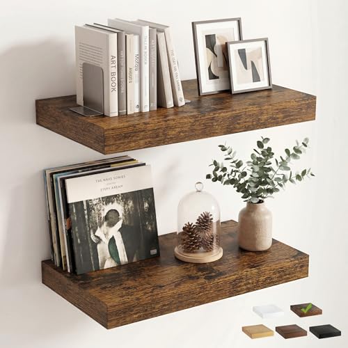 12 inch Deep Floating Shelves for Wall, 24" Wide, Rustic Brown, 2-Pack - color: Rustic Brown, size: 24"w x 12"d, 2p