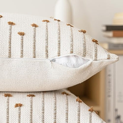 LILEPOY Boho Throw Pillow Covers 12x20 Farmhouse Lumbar Couch Pillow case - color: Beige and Brown, size: 20" x 12" (Pack of 2)
