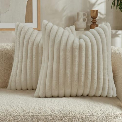FUTEI Pack of 2 Faux Fur Throw Pillow Covers 16x16 Inch, Beige - color: Beige, size: 16" x 16" (Pack of 2)
