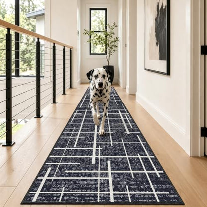 Distressed Stripe 2.6x12 Long Hallway Runner Rug Non Slip,Midnight Black - color: Striped-black/White, size: 2'7" x 12' (Runner)