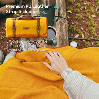 Molithe 100% Wool Blanket, 62" x 86", Warm, Thick, Military, Camping Gear - color: Yellow, size: Large