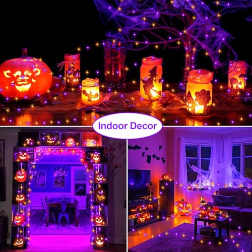 CCILAND 2 Pack 20FT Halloween Fairy Lights Battery Operated with Timer - color: Purple & Orange