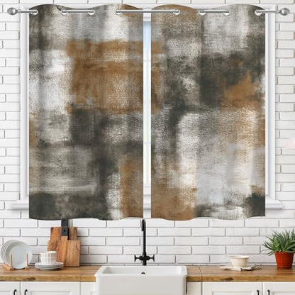 Asuexpect Tan Abstract Curtains for Kitchen, 26W x 36L, 2 Panels - color: Tan, size: 26"W x 36"L (Pack of 2)
