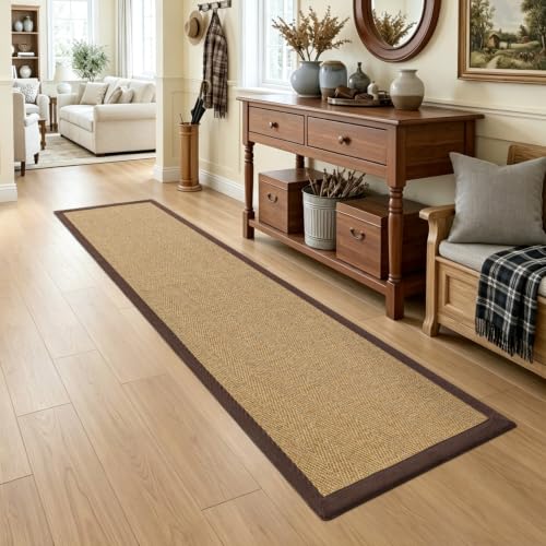 DEXI Jute Runner Rug 2'4''x10', Rug Runners for Hallways, Natural/Brown - color: Natural/Brown, size: 2'4" x 10' (Runner)