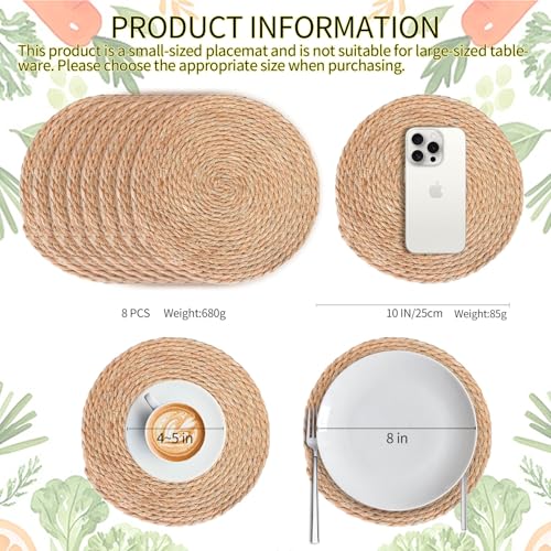 10 Inch Mini Rattan Woven Placemats Set of 8,Natural Jute Braided - size: 10 inch 8 PCS