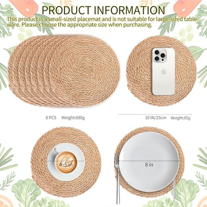 10 Inch Mini Rattan Woven Placemats Set of 8,Natural Jute Braided - size: 10 inch 8 PCS