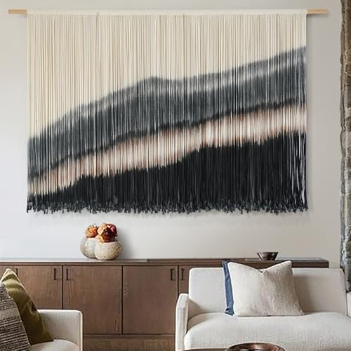Jakalin Macrame Wall Hanging Black Dip Dye Fiber Tapestry Handmade 57"x35" - color: Black