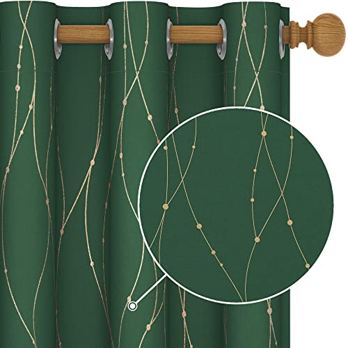 Deconovo Short Blackout Curtains 45 Inch Long, Curtains for Kitchen Nursery - color: Dark Forest Green/Dots and Line, size: 42"W x 45"L (Pack of 2)