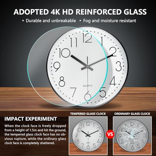 Modern Silent Wall Clock - 12 Inch Wall Clocks Battery Operated Large Number, Non-Ticking Analog Clock with Tempered Glass Quartz Clocks for Living Room Bedroom Office Kitchen, White Black - color: White, size: 12 Inch