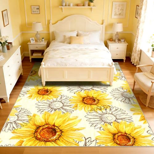 AooHHooA Sunflower Area Rug 6x9, Sunflower Rugs for Living Room Yellow - color: Sunflower-1, size: 6' x 9' (Rectangular)